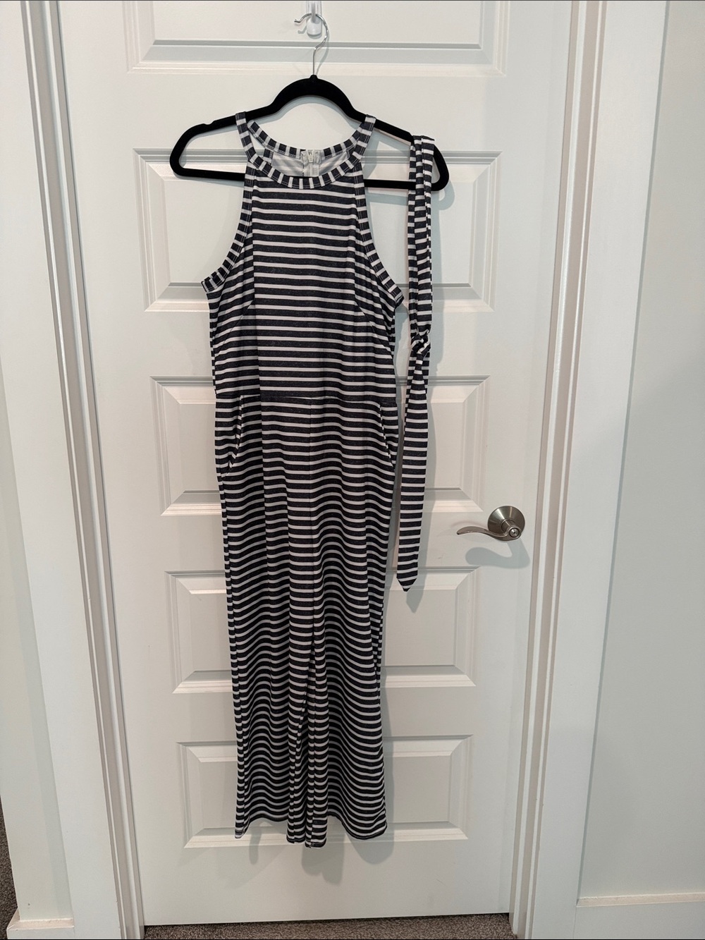 Striped Halter Maxi Dress in Black and White